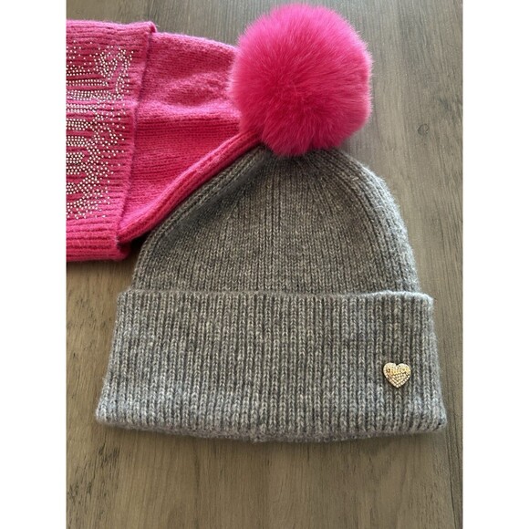 NEW! JUICY COUTURE Hot Pink Rhinestone & Gray Y2K Beanie Hat Winter One Size (2) main image 4
